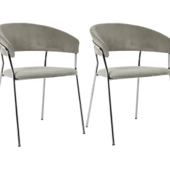 Stühle-KARE Design Armlehnstuhl Belle Cord Beige Chrom (2/Set)