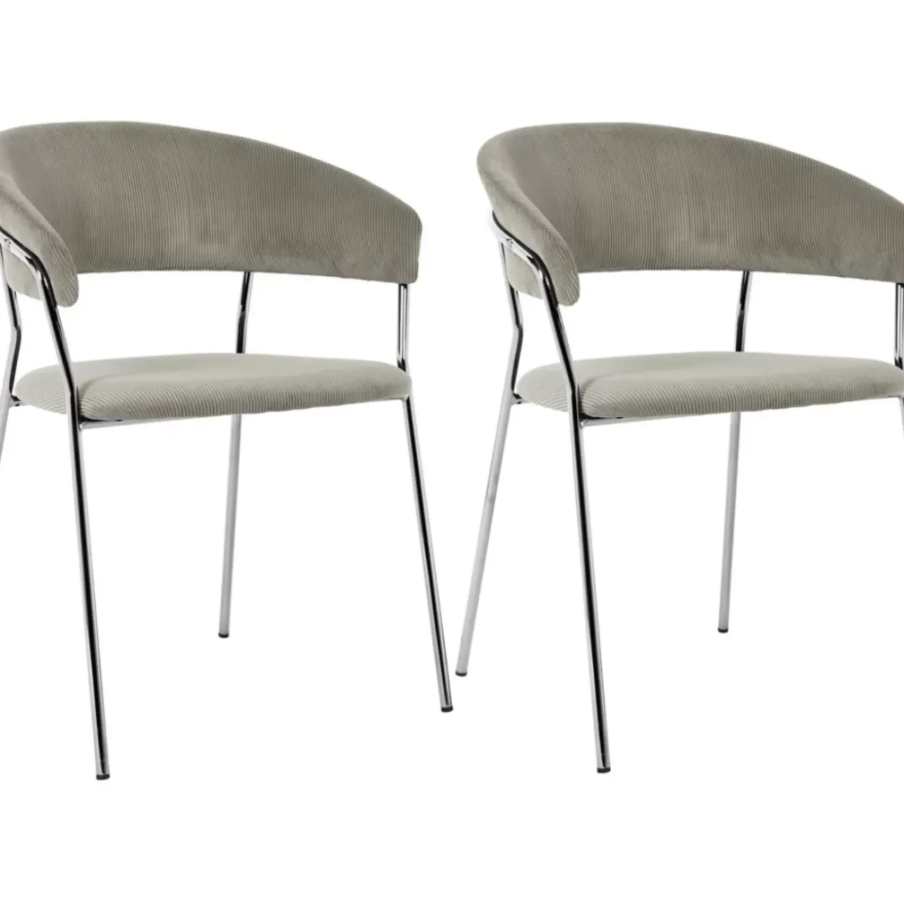 Stühle-KARE Design Armlehnstuhl Belle Cord Beige Chrom (2/Set)