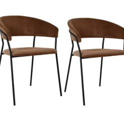 Stühle-KARE Design Armlehnstuhl Belle Cord Braun (2/Set)