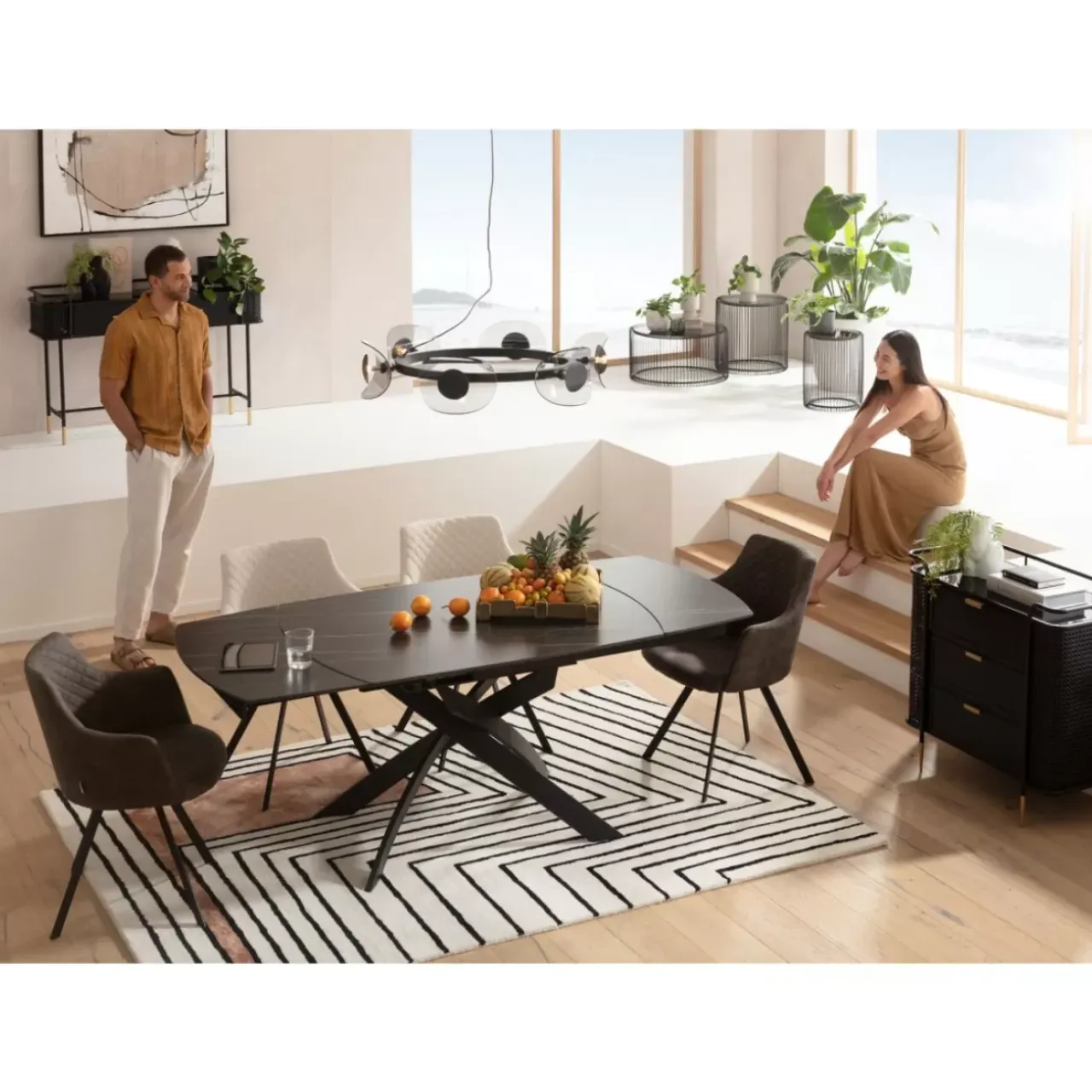 Tische-KARE Design Ausziehtisch Twist Schwarz 120(30+30)X90Cm