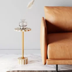 Tische-KARE Design Beistelltisch Domero Cirque Gold Weis O25Cm