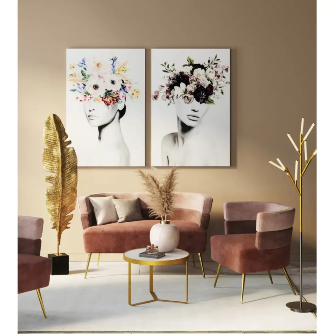Tische-KARE Design Beistelltisch Marble Gold O55