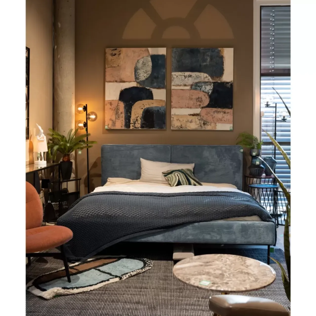 Betten-KARE Design Bett East Side Cord Blau 180X200Cm