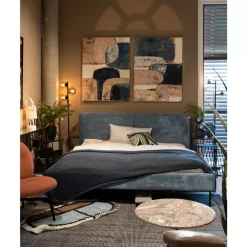 Betten-KARE Design Bett East Side Cord Blau 160X200Cm