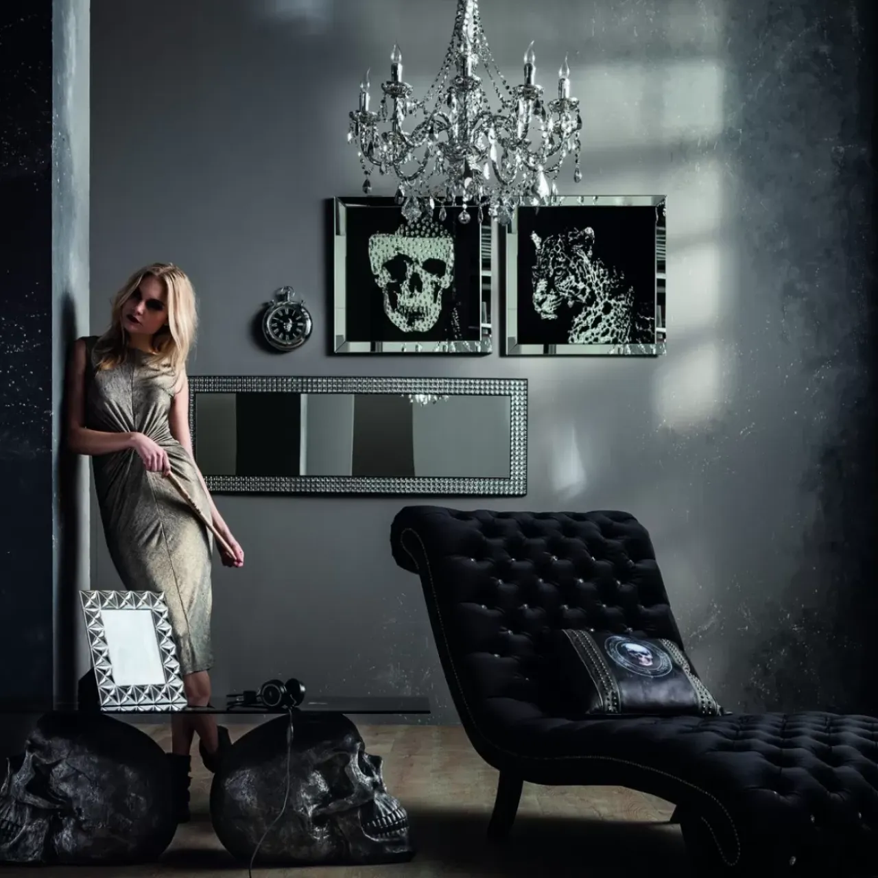 Bilder-KARE Design Bild Frame Mirror Skull 100X100Cm