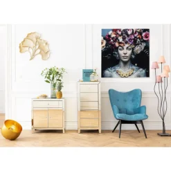Bilder-KARE Design Bild Glas Flower Art Lady 120X120Cm