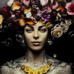 Bilder-KARE Design Bild Glas Flower Art Lady 80X80Cm