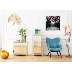 Bilder-KARE Design Bild Glas Flower Art Lady 80X80Cm