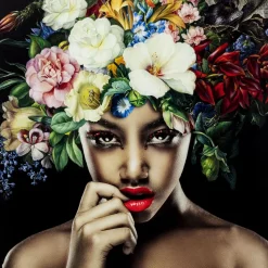Bilder-KARE Design Bild Glas Pretty Flower Woman 100X100