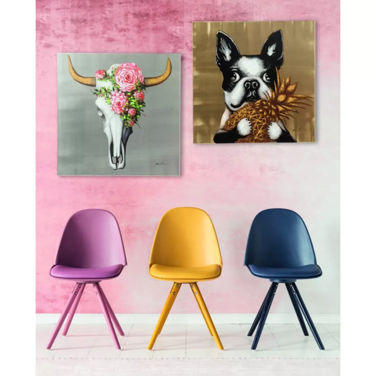 Bilder-KARE Design Bild Touched Dog With Pineapple 80X80Cm