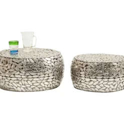 Tische-KARE Design Couchtisch Pebbles Deluxe Silber (2/Set)