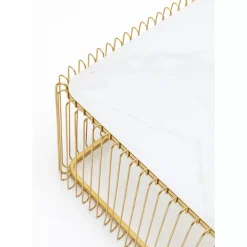Tische-KARE Design Couchtisch Wire Glas Marble Weis 145X70Cm