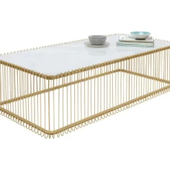 Tische-KARE Design Couchtisch Wire Glas Marble Weis 145X70Cm
