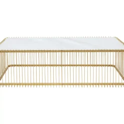 Tische-KARE Design Couchtisch Wire Glas Marble Weis 145X70Cm