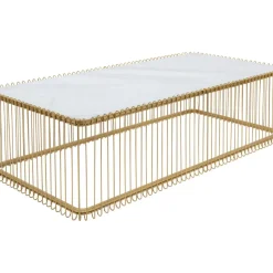 Tische-KARE Design Couchtisch Wire Glas Marble Weis 145X70Cm
