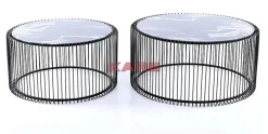 Tische-KARE Design Couchtisch Wire Glas Marble Schwarz (2/Set)