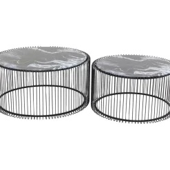 Tische-KARE Design Couchtisch Wire Glas Marble Schwarz (2/Set)