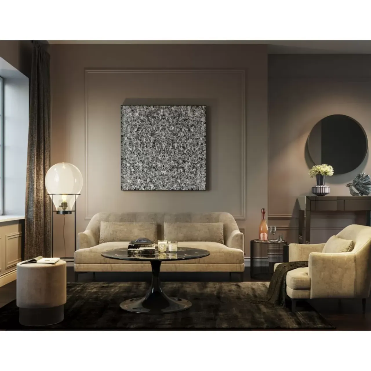Bilder-KARE Design Deko Rahmen Silver Flower 100X100Cm