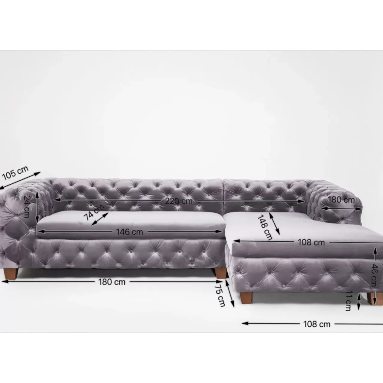 Sofas & Couches-KARE Design Ecksofa Desire Velvet Silbergrau R