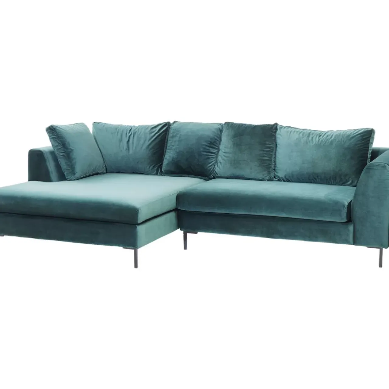Sofas & Couches-KARE Design Ecksofa Gianni Velvet Dunkelgrun Links Schwarz