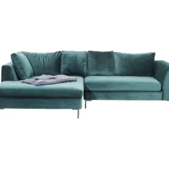 Sofas & Couches-KARE Design Ecksofa Gianni Velvet Dunkelgrun Links Schwarz
