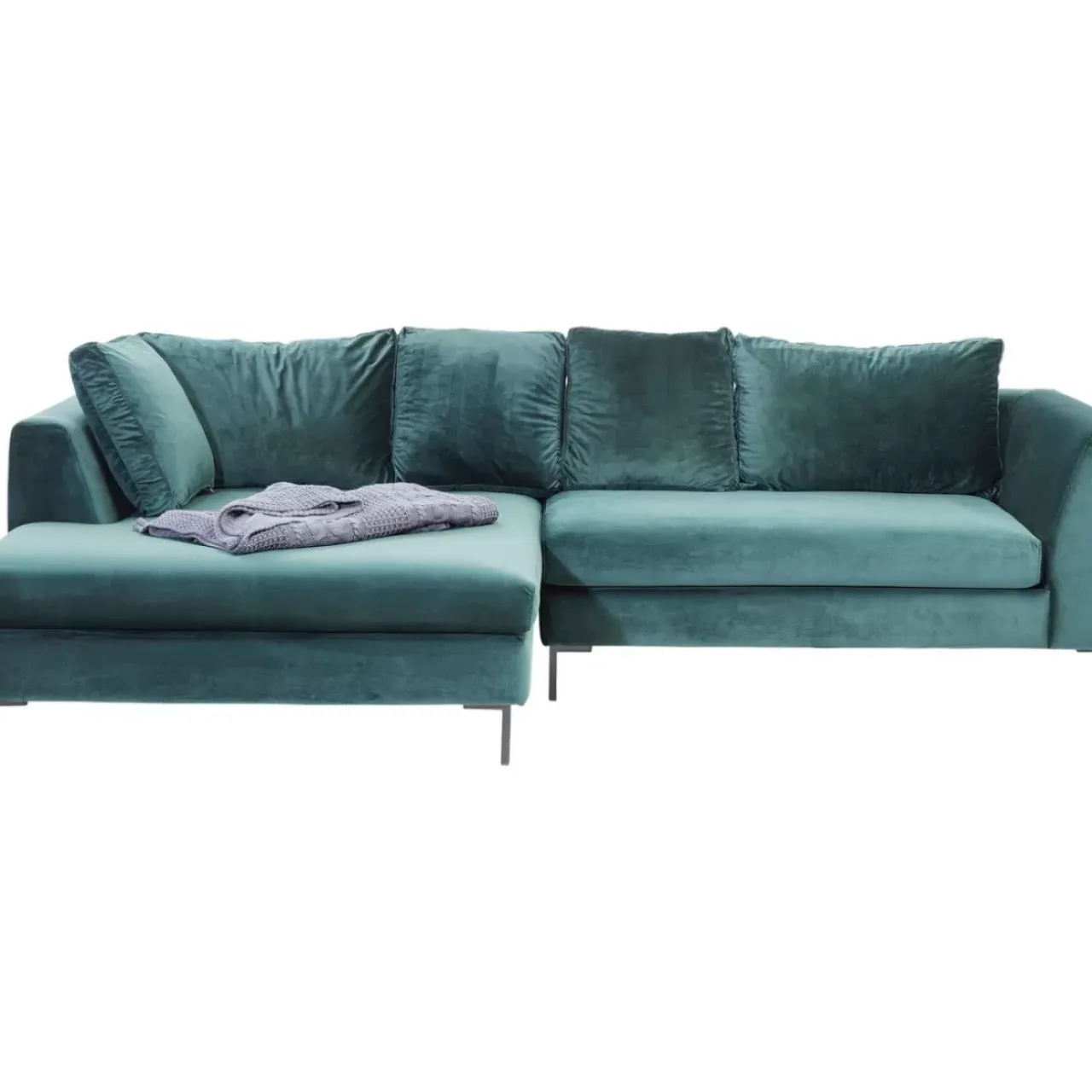 Sofas & Couches-KARE Design Ecksofa Gianni Velvet Dunkelgrun Links Schwarz