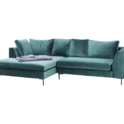 Sofas & Couches-KARE Design Ecksofa Gianni Velvet Dunkelgrun Links Schwarz