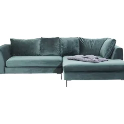 Sofas & Couches-KARE Design Ecksofa Gianni Velvet Dunkelgrun Rechts Schwarz