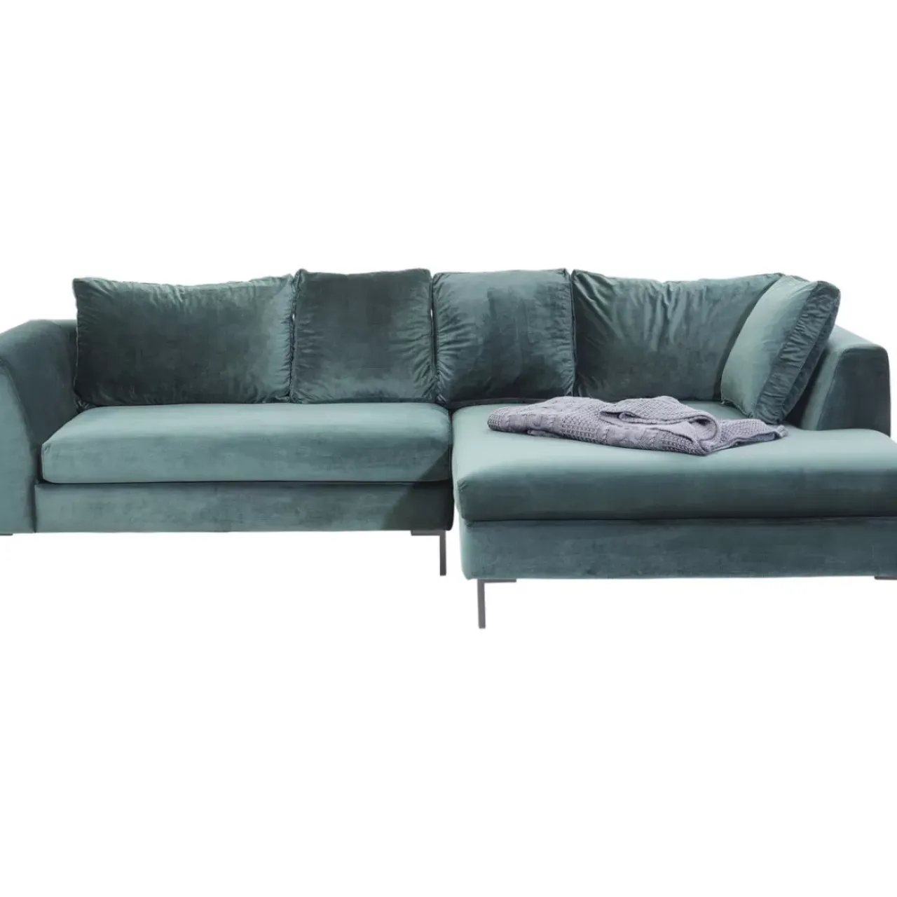 Sofas & Couches-KARE Design Ecksofa Gianni Velvet Dunkelgrun Rechts Schwarz