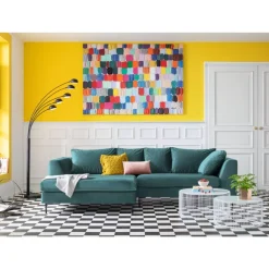 Sofas & Couches-KARE Design Ecksofa Gianni Velvet Dunkelgrun Rechts Schwarz
