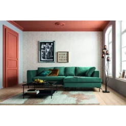 Sofas & Couches-KARE Design Ecksofa Gianni Velvet Dunkelgrun Rechts Schwarz