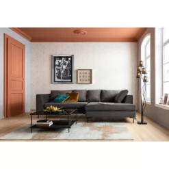 Sofas & Couches-KARE Design Ecksofa Gianni Velvet Grau Rechts Schwarz
