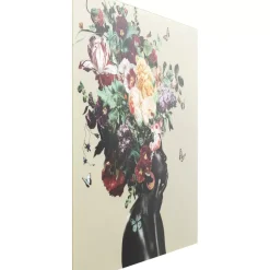 Bilder-KARE Design Glasbild Bouquet Beauty Beige 100X100Cm