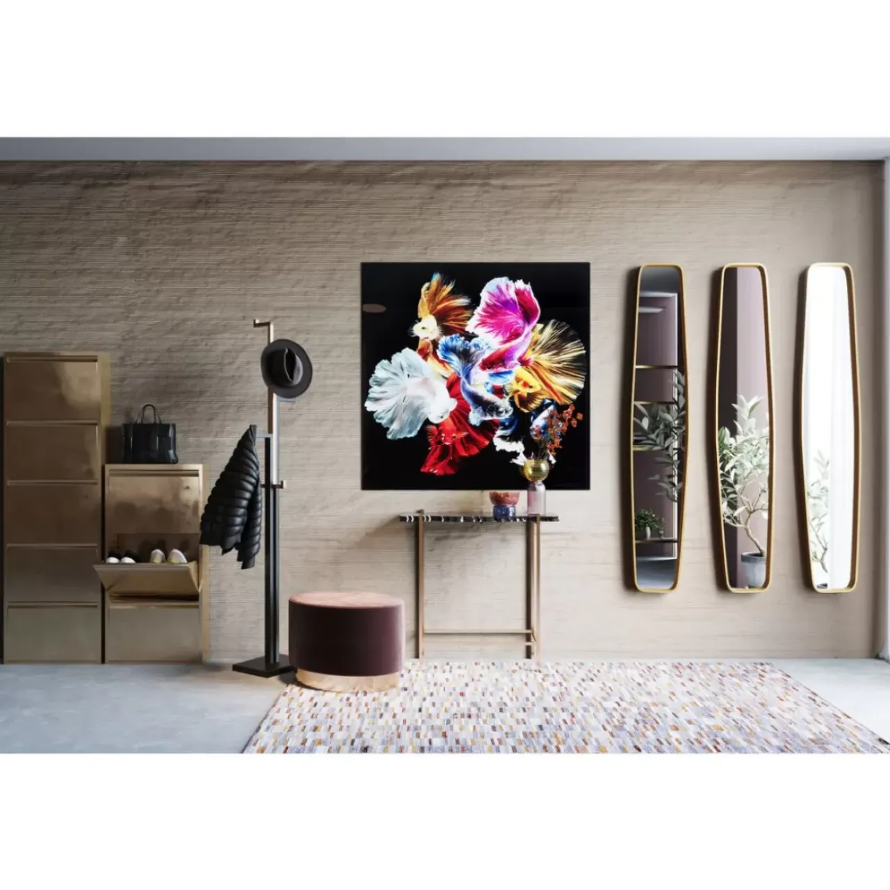 Bilder-KARE Design Glasbild Colorful Swarm Fish 120X120Cm