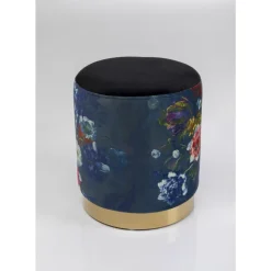Sitzbänke-KARE Design Hocker Cherry Flower Schwarz Brass O32Cm