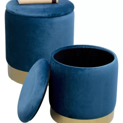 Sitzbänke-KARE Design Hocker Cherry Storage Blau Brass (2/Set)