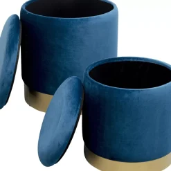Sitzbänke-KARE Design Hocker Cherry Storage Blau Brass (2/Set)