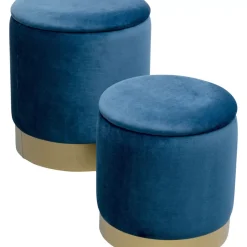 Sitzbänke-KARE Design Hocker Cherry Storage Blau Brass (2/Set)