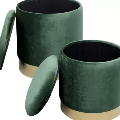 Sitzbänke-KARE Design Hocker Cherry Storage Dunkelgrun Brass (2/Set)