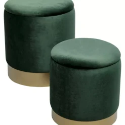 Sitzbänke-KARE Design Hocker Cherry Storage Dunkelgrun Brass (2/Set)