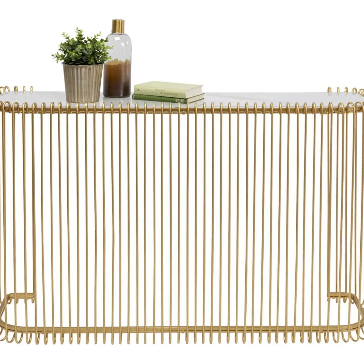 Kommoden & Sideboards-KARE Design Konsole Wire Glas Marble Gold 142X89Cm