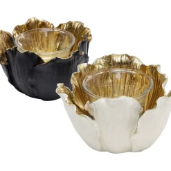 Deko & Geschenkartikel-KARE Design Teelichthalter Flower Bloom Schwarz Gold O10