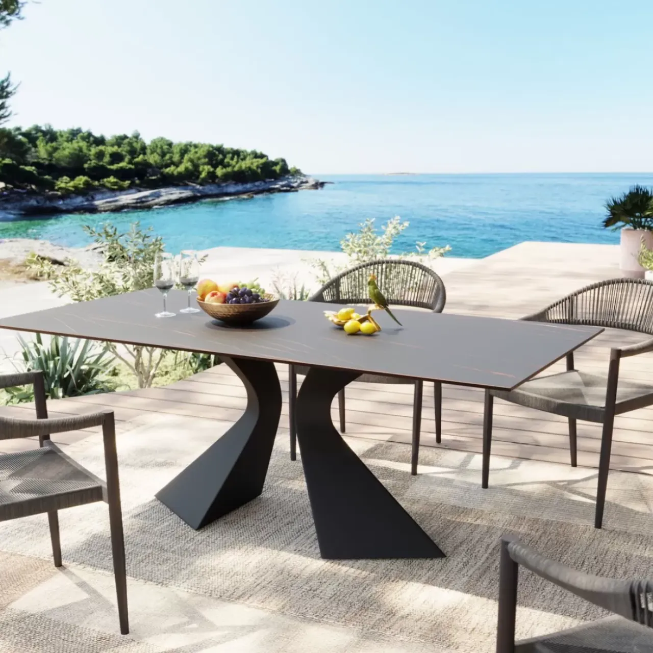 Outdoormöbel-KARE Design Tisch Gloria Outdoor Keramik Schwarz 180X90Cm