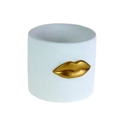 Aufbewahrung & Ordnung-KARE Design Ubertopf Lips Weiss/Gold