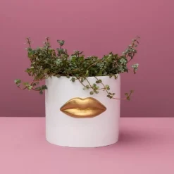 Aufbewahrung & Ordnung-KARE Design Ubertopf Lips Weiss/Gold