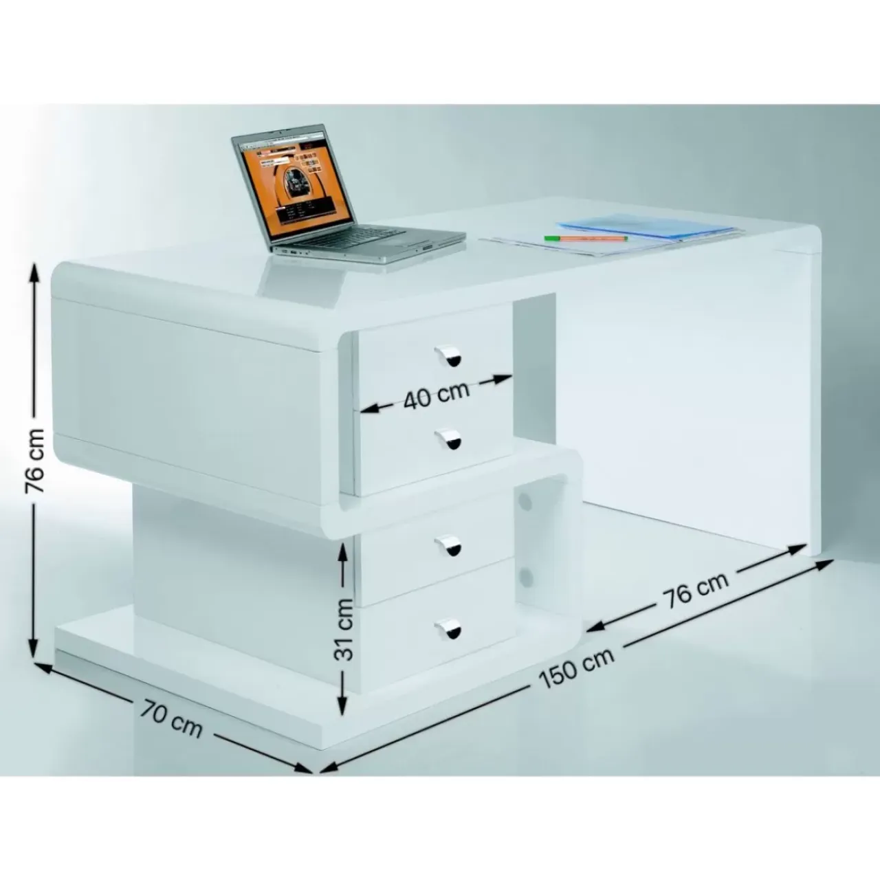 Tische-KARE Design White Club Schreibtisch Snake 150X70Cm